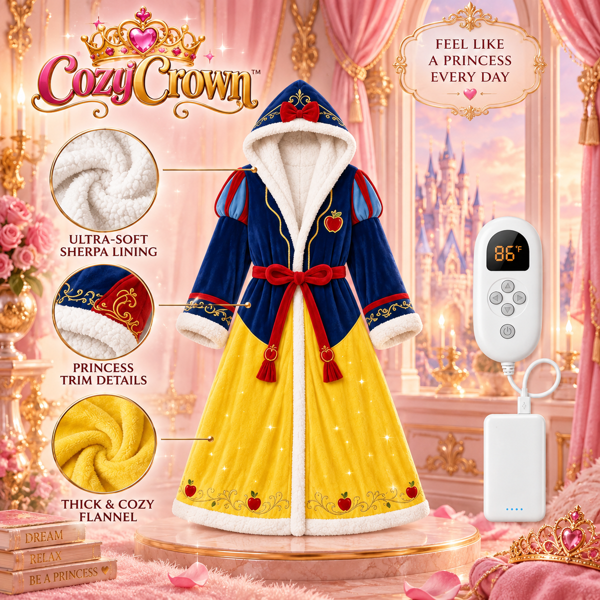 CozyCrown Snow Princess heated robe