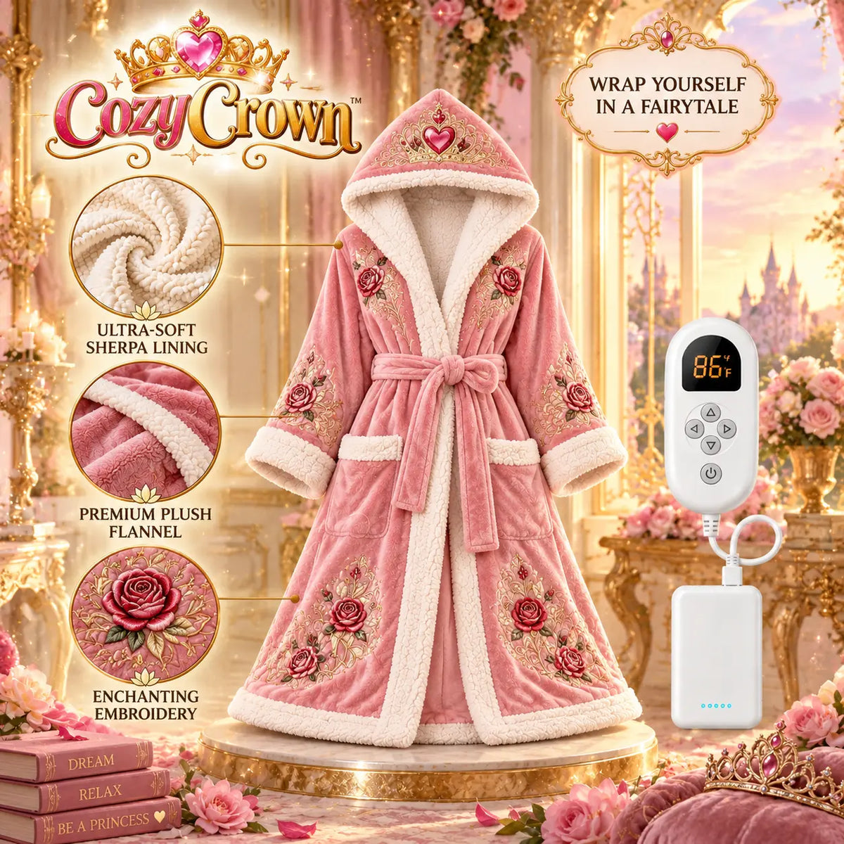 CozyCrown Rose Princess heated robe